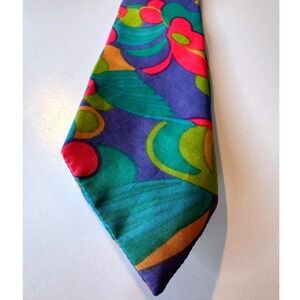 Vintage English Silk Tie Psychedelic Abstract Multicolor Lightweight Necktie